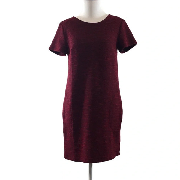 LOFT Red Knit Mini Sweater Dress Womens 4 Short Sleeve Tie Back Shift - Picture 1 of 11